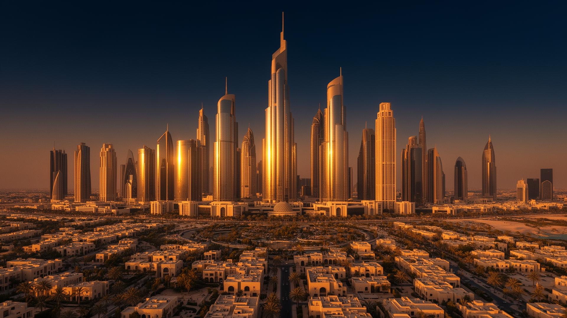 Abu Dhabi skyline at golden hour